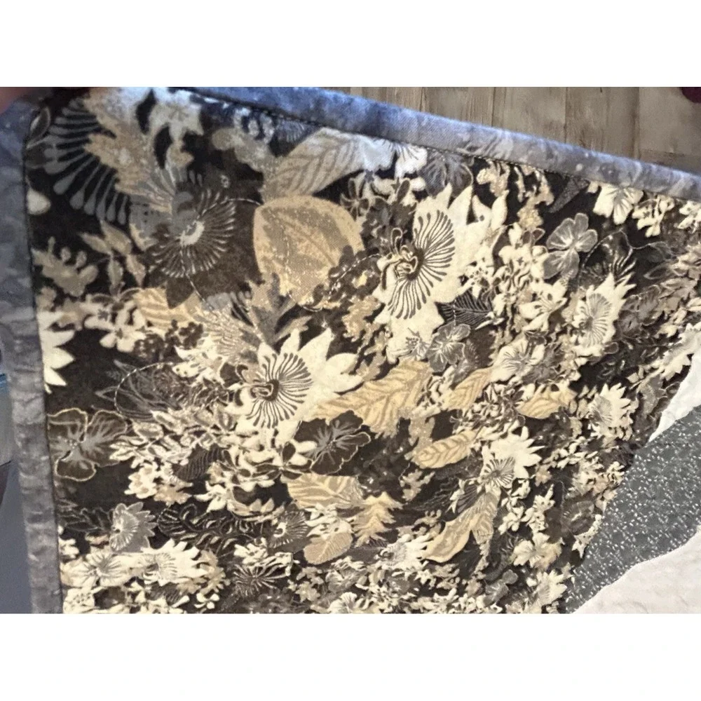 Handmade Quilt 45x45 Gray Black Floral Patchwork Lap Blanket Faith Church Script